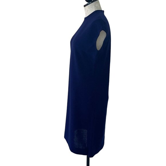 Vintage Womens Shift Dress Size 12 Navy Knit Mock Neck Knee Length Pure Wool - Picture 2 of 10